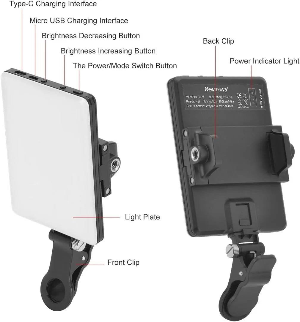 LED Portable Clip-on Selfie Light; Video Conference Lighting