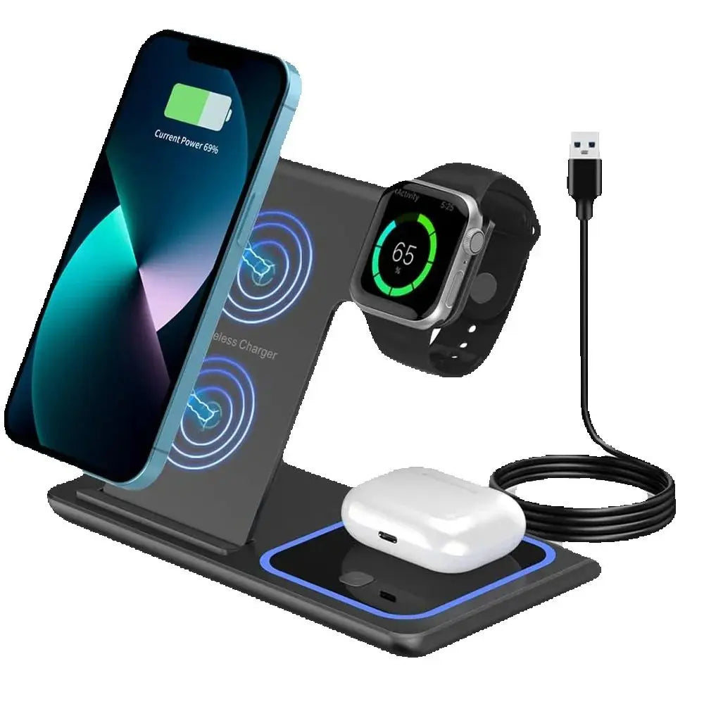 3 in 1 LED Fast Wireless Charger Stand Foldable Charging Station