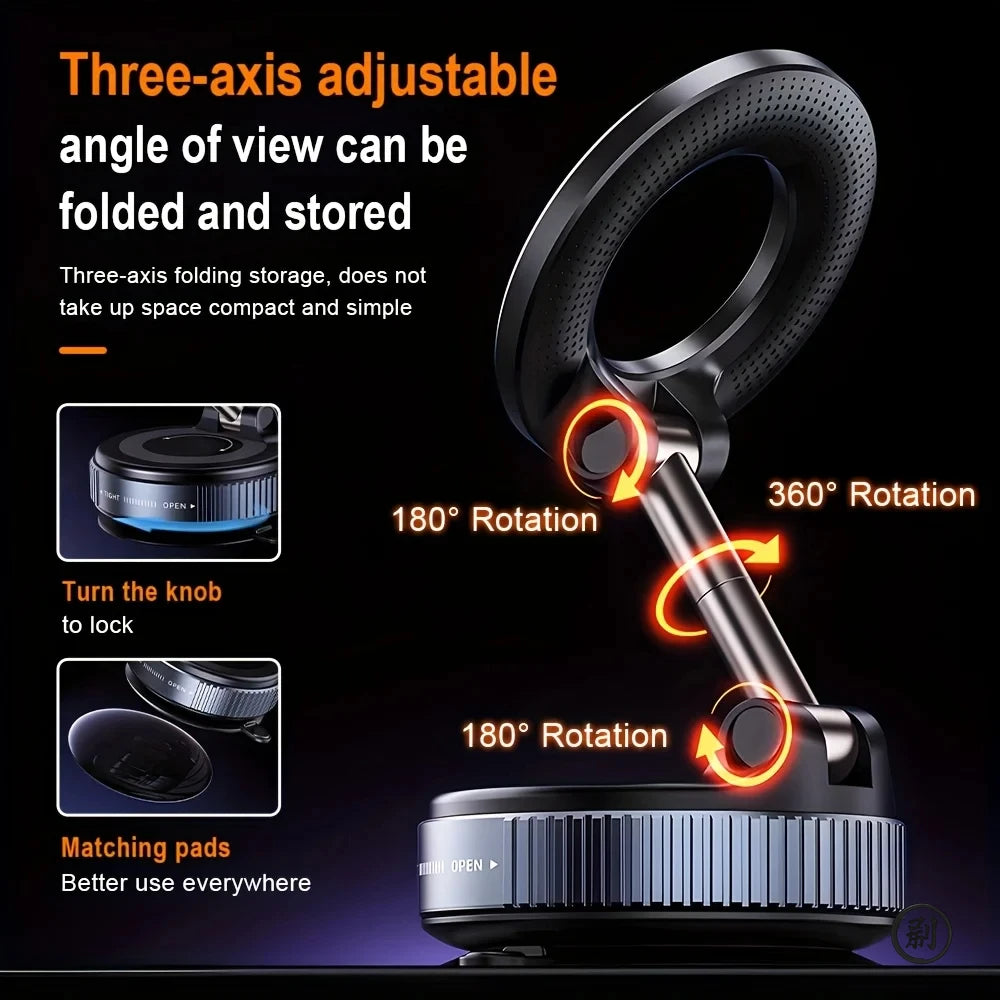 Strong Magnetic Phone Holder Foldable Design 360° Adjustable Vacuum Mount