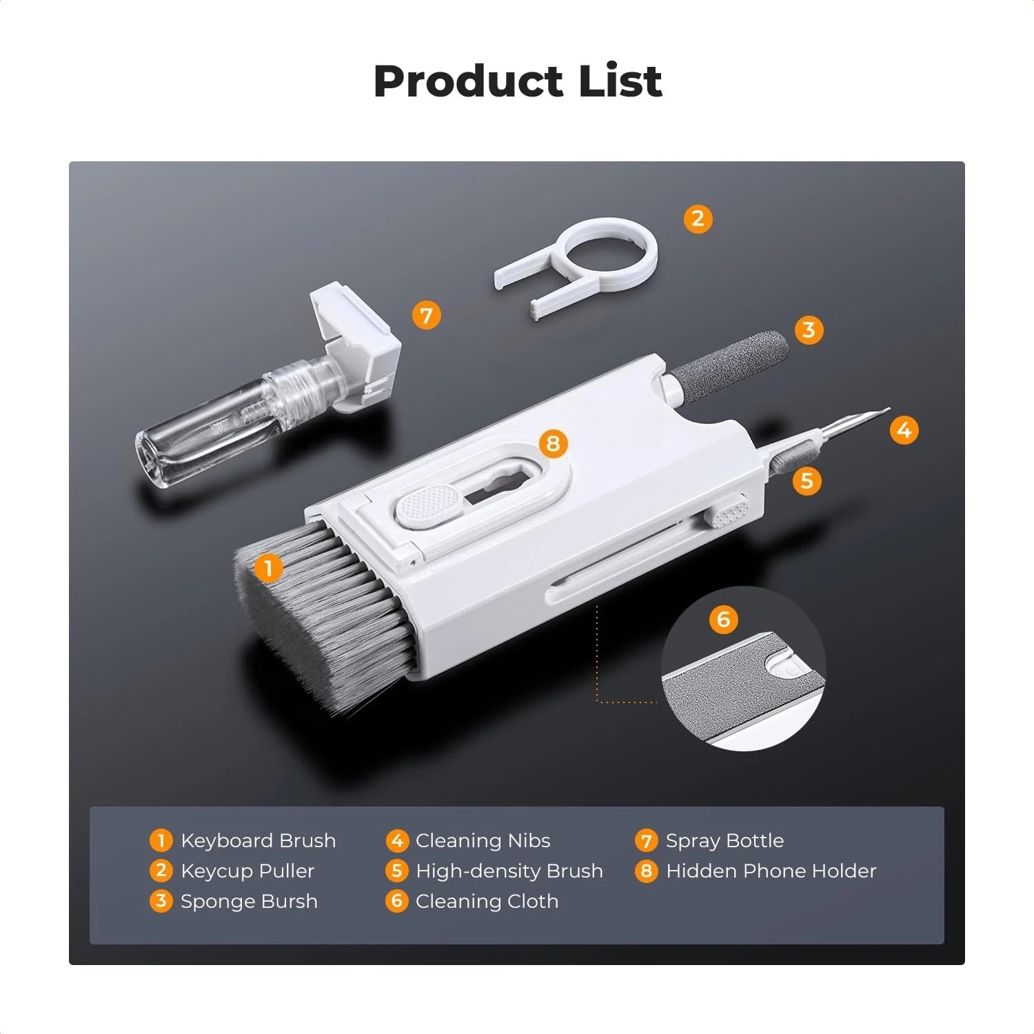Keyboard Cleaner Brush Kit 8 in 1 Phone Screen Dust Brush Earphone Cleaning Pen Key Puller Cleaning Tools